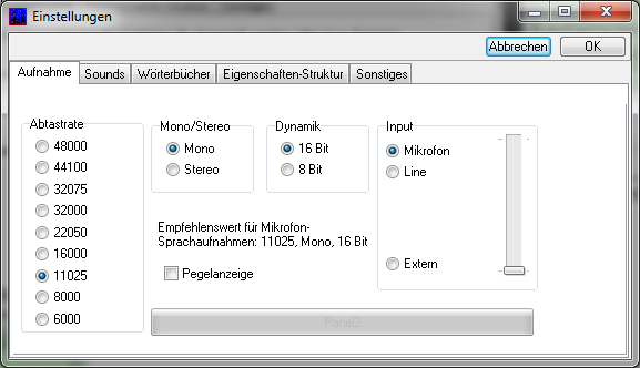 Aufnahme-Einstellungen