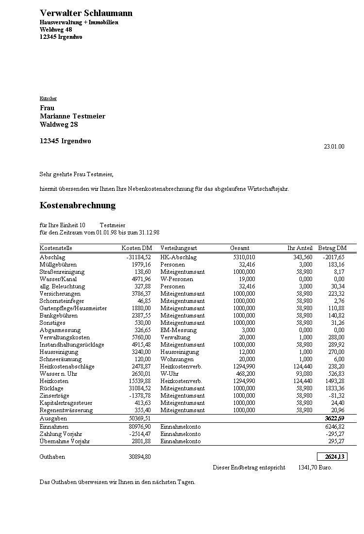 Konventionelle Abrechnung